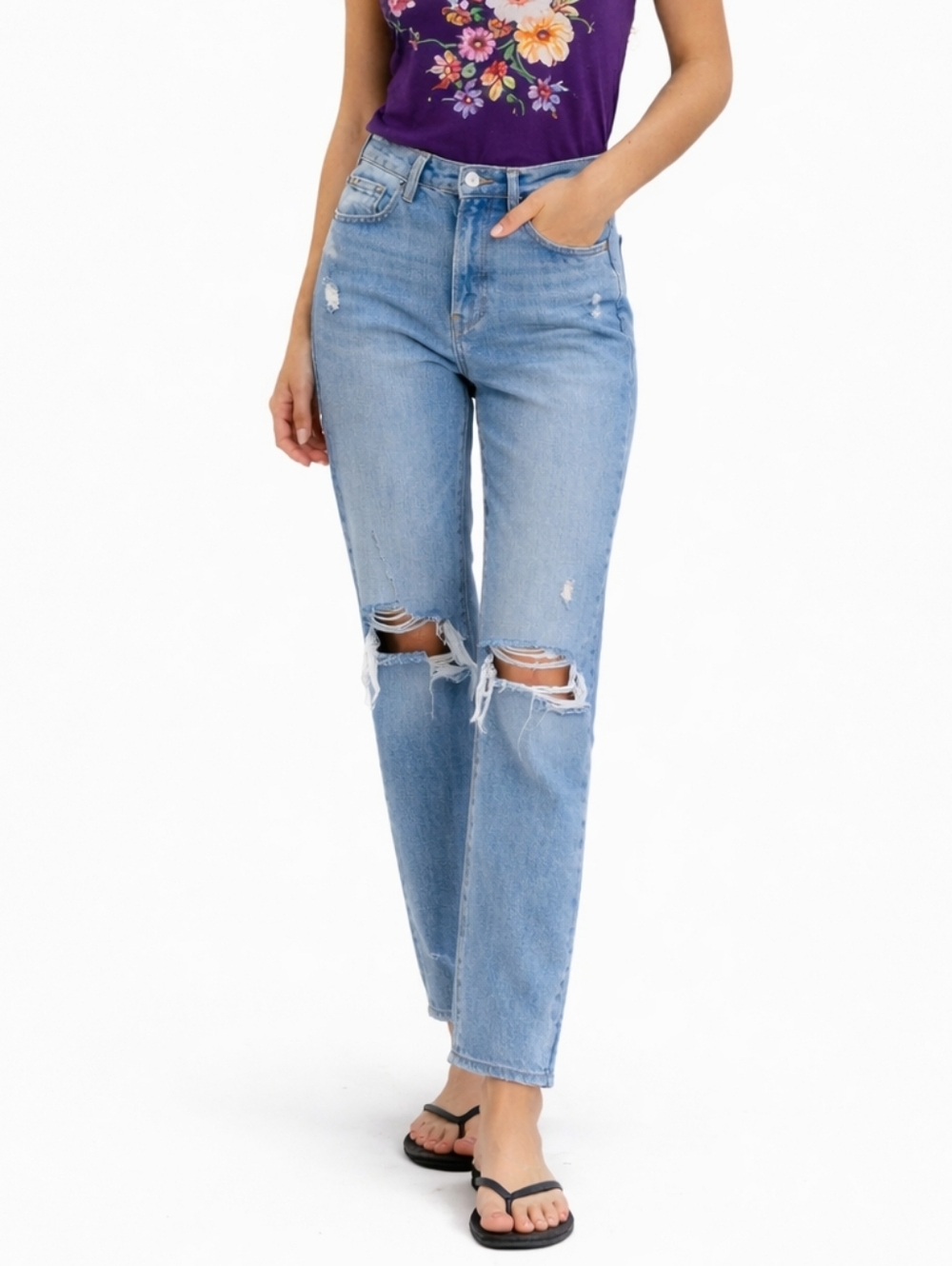 PacSun Light Wash Distressed High Rise Straight Leg Jeans Size 25